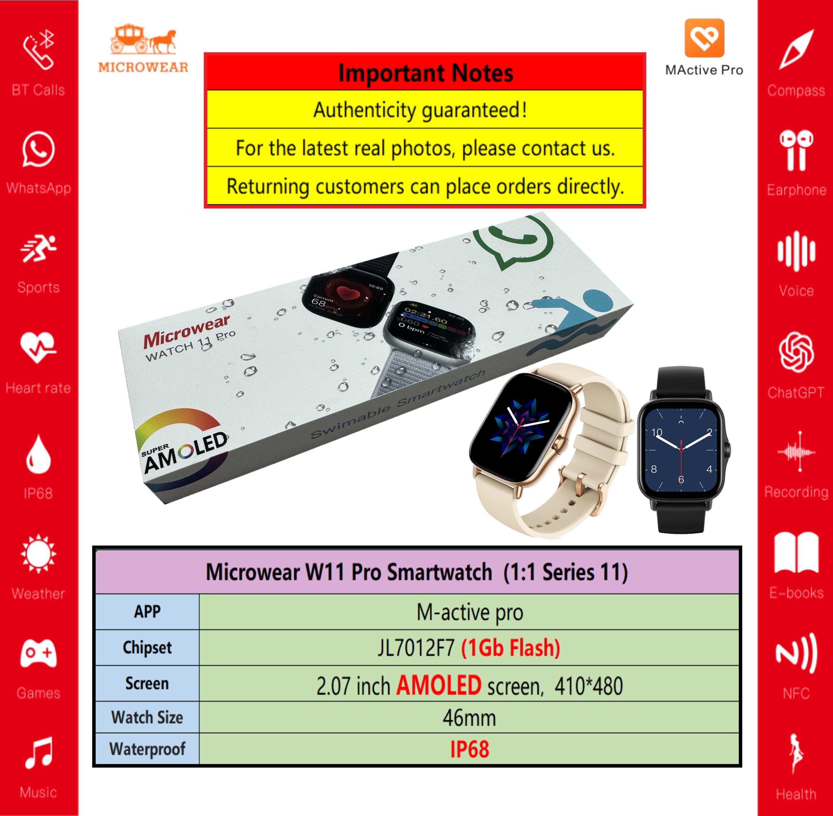 Swiming-proof W11P Smartwtch R - Smartwatch M Active avis et prix